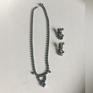 Vintage light blue rhinestone necklace and earrings
